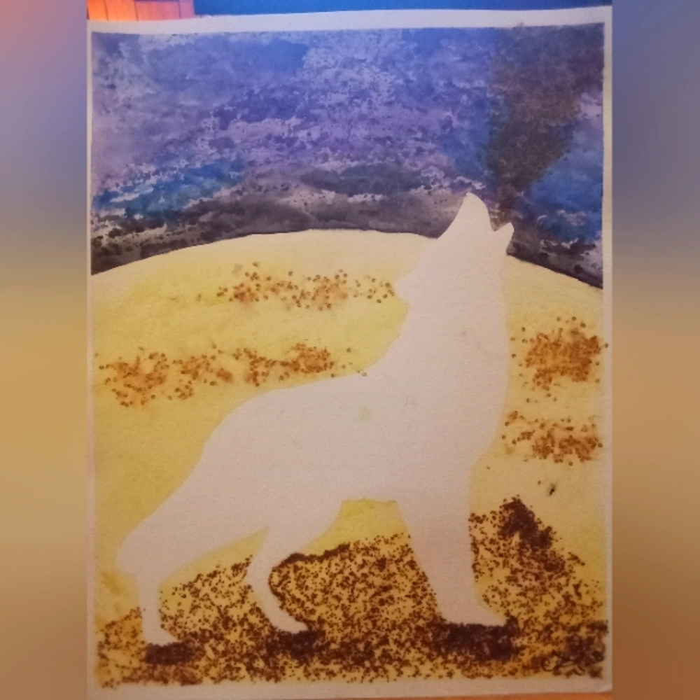 Gun Powder Wolf Howling @ Moon art
